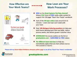 CHECK OUT my 38-video ‘The Basics of Lean Tool Use’ workshop playlist on my Great Systems YouTube channel.